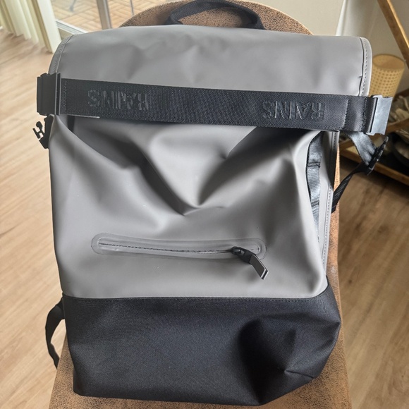 Rains Trail Faux Leather Roll Top Backpack - Picture 1 of 4